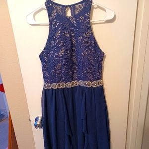 Blue and silver prom dress